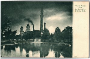 Water Works Park by Moonlight, Detroit MI Undivided Back Vintage Postcard F44