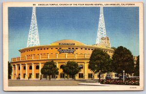 Los Angeles CA~Angelus Temple Of Four Square Gospel~PM 1936~Vtg Linen Postcard