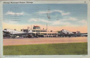 Postcard Chicago IL Municipal Airport 1942