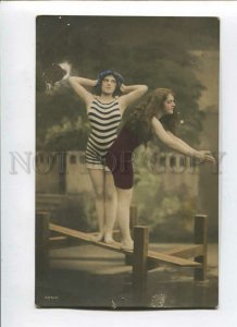 3087385 BELLE Lady LONG HAIR in Old-Time SWIMWEAR Vintage PHOTO