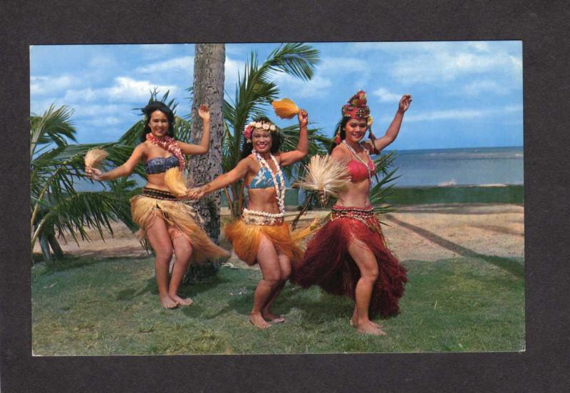 HI Hawaii Postcard Dancers Hula Girls Polynesian Oahu Center Tahitian Kodak Show