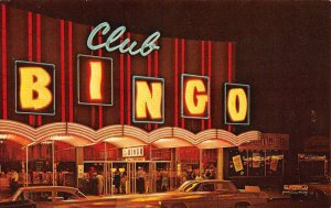 Las Vegas Nevada Club Bingo Hall Exterior at Night Vintage Postcard U2726