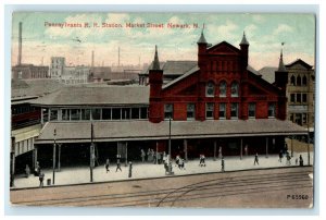 1914 Pennsylvania R.R Train Station Market Street Newark New Jersey NJ Postcard 