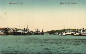 curacao, D.W.I., WILLEMSTAD, View of the Harbour, Steamers (1920s) Postcard (3)
