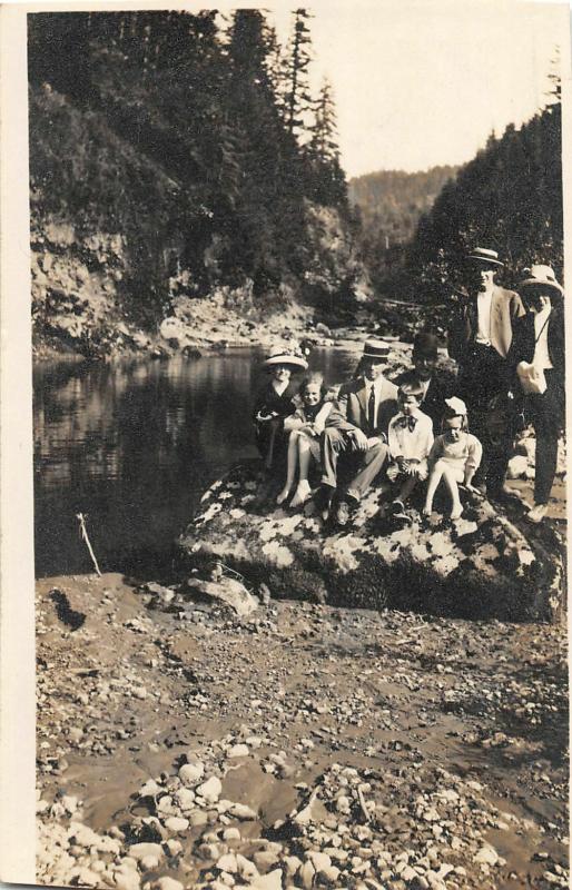 F25/ Bull Run Oregon RPPC Postcard 1912 Family Swimming River Mt Hood