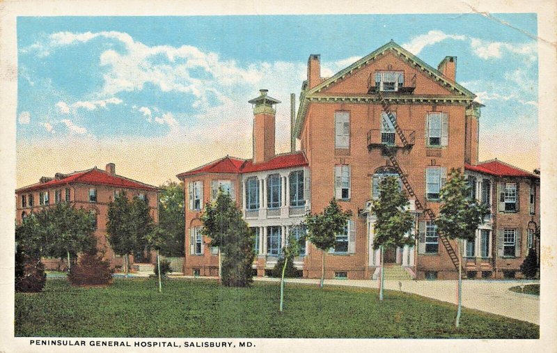 SALISBURY MARYLAND~PENINSULAR PENINSULA GENERAL HOSPITAL~1920s POSTCARD