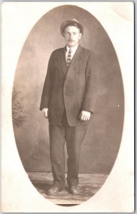 Whole Body Photograph Man In Black Suit Formal Business Attire Postcard