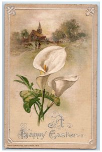 1914 Happy Easter White Flowers House John Winsch Artist Signed Antique Postcard