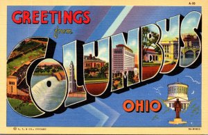 Ohio Greetings From Columbus Large Letter Linen 1944 Curteich