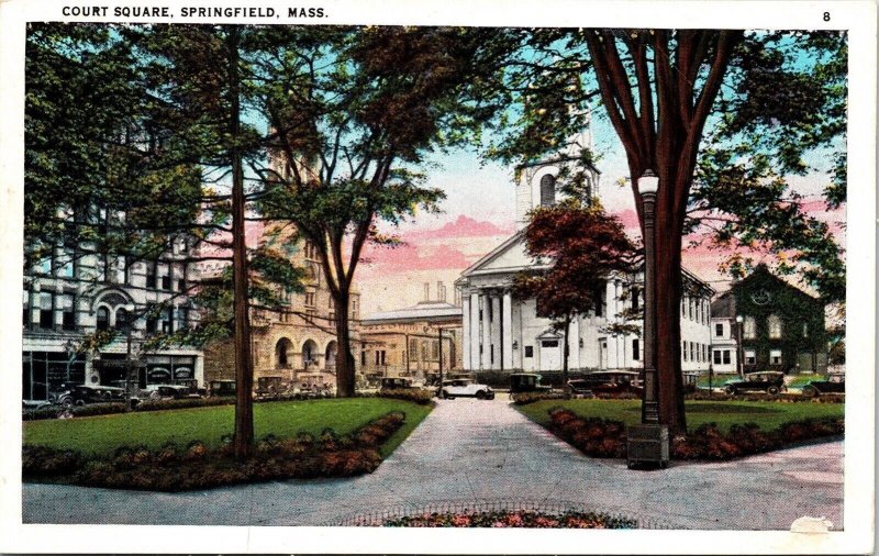 Court Square Springfield Massachusetts MA WB Postcard VTG UNP Tichnor Vintage 