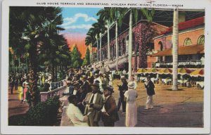 Club House Terrace And Grandstand Hialeah Park Miami Florida Linen Postcard C097