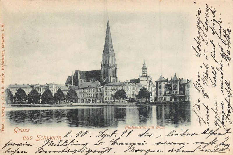 SCHWERIN GERMANY~PFAFFENTEICH mit DOM~1899 MULLER PHOTO POSTCARD