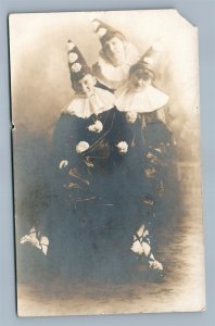 KIDS IN CLOWN'S DRESS ANTIQUE REAL PHOTO POSTCARD RPPC