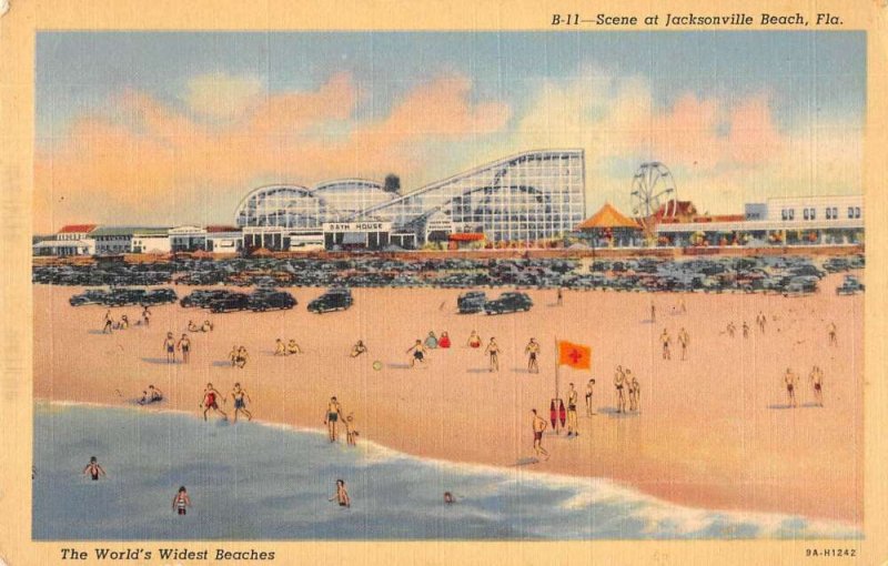 Jacksonville Florida Beach Scene Roller Coaster Vintage Postcard AA22021
