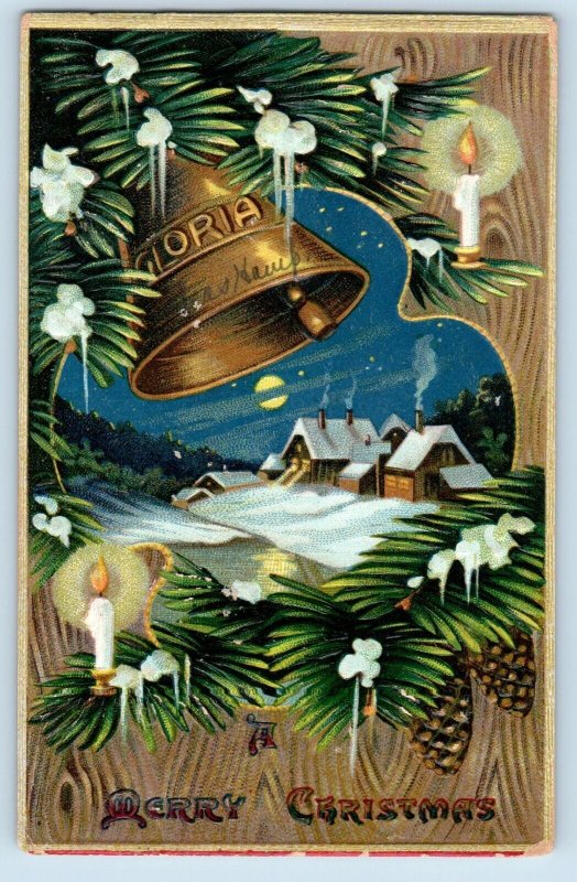 DPO (1894-1916) Coast Grove MI Postcard Christmas Ringing Bell Pinecone Embossed