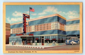 Greyhound Bus Depot Charleston West Virginia WV Neon Signs Postcard (DK12)