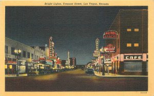 Postcard 1940s Nevada Las Vegas Bright Lights Fremont Street autos 23-12291