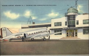 Newark New Jersey NJ Airport American Airlines Airplane Linen Vintage Postcard