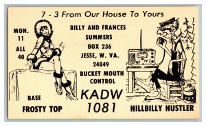 Postcard QSL Radio Card From Jesse W. VA. West Virginia KAWD 1081 