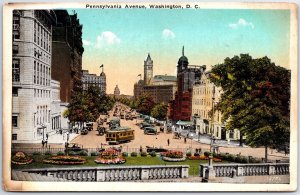 VINTAGE POSTCARD STREET SCENE TROLLY ON PENNSYLVANIA AVENUE WASHINGTON D.C.