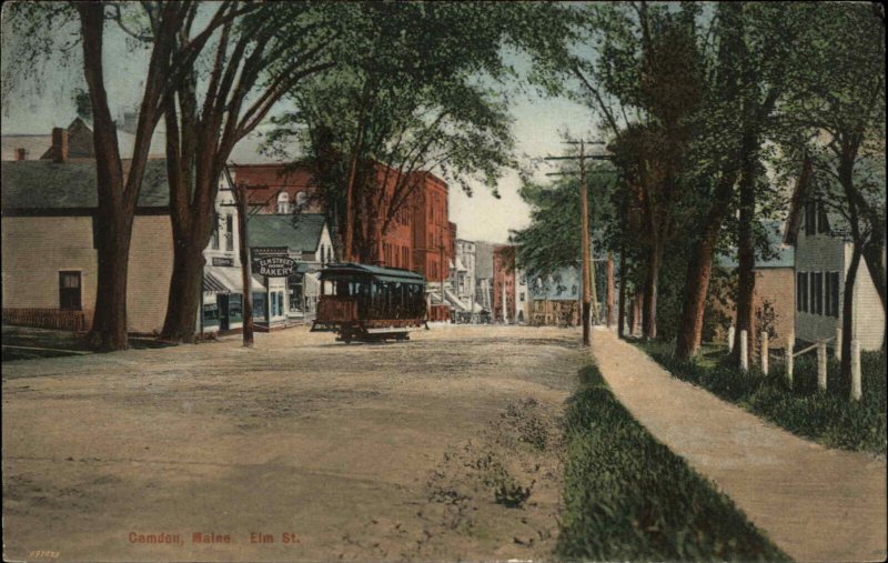 Camden ME Elm St. Trolley c1910 Postcard 