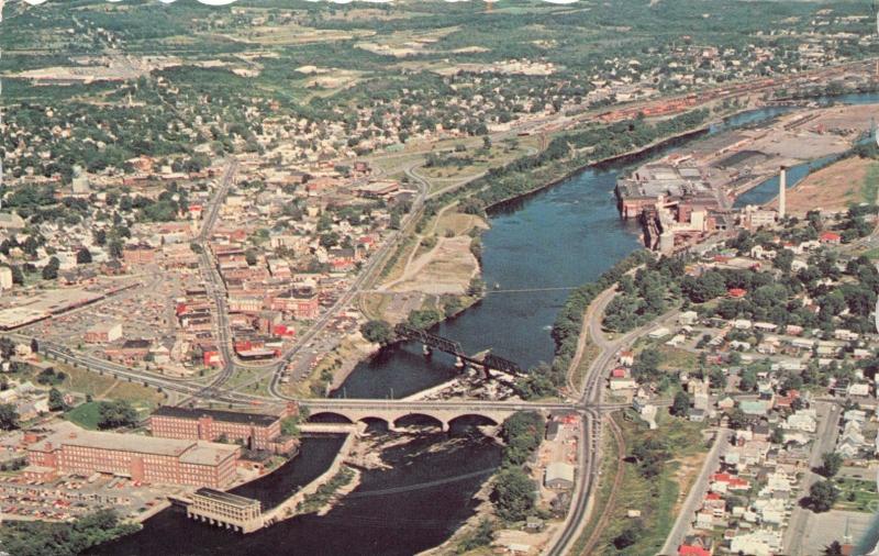 WATERVILLE MAINE~KENNEBEC RIVER~AERIAL VIEW POSTCARD