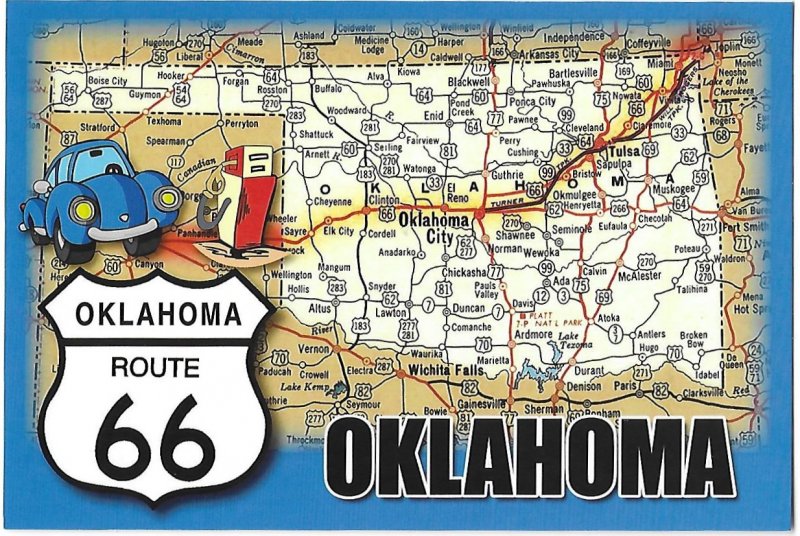 Route 66 Oklahoma Map Card of Route 66 Towns  4 by 6