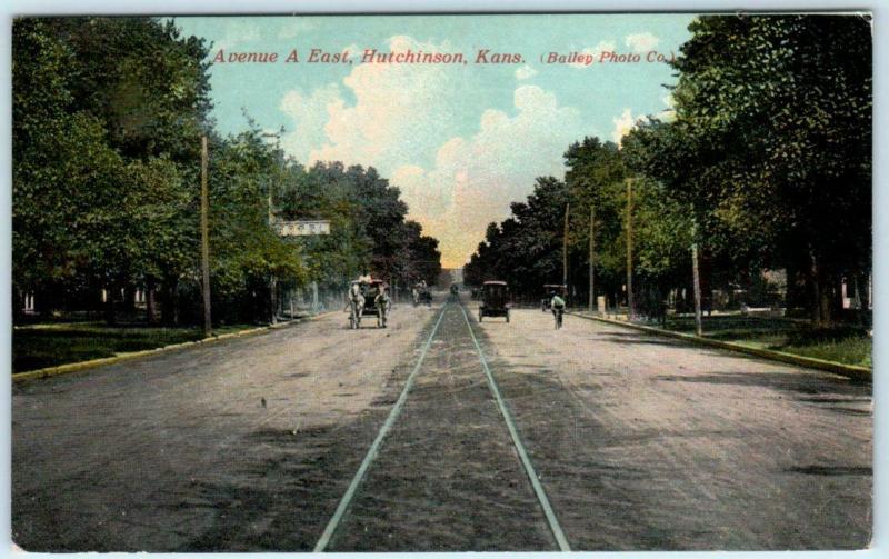 HUTCHINSON, Kansas KS   AVENUE A EAST Street Scene  c1910s Postcard