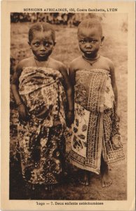 PC MISSIONARIES DEUX ENFANTS CATECHUMENES TOGO ETHNIC TYPE (a28004) 