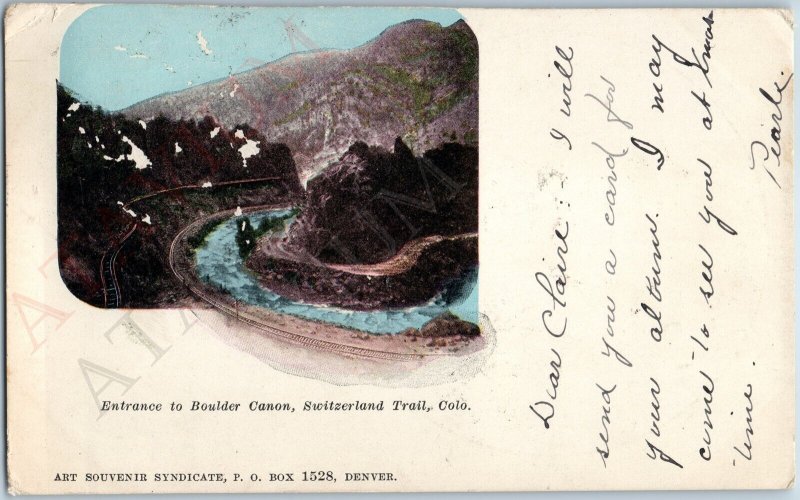 1906 UDB Switzerland Trail, CO Boulder Canyon Art Souvenir PC Denver Canon A189