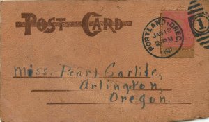 1907 Leather Postcard; Pen & Inkwell, This Makes Us Write, Portland OR Posted 