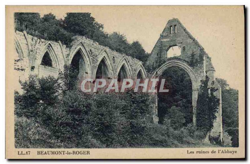 Old Postcard Beaumont le Roger Ruins of the Abbey