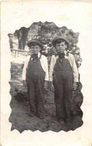 G80/ Interesting RPPC Postcard c1910 Cute Boys Overalls Hats 10