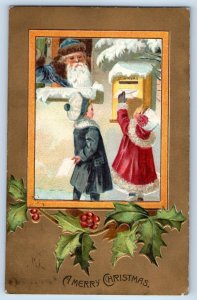 1916 Christmas Santa Claus Blue Robe Children Letter Mailbox Embossed Postcard