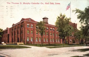 1912 The Thomas D. Murphy Calendar Co. Street View Red Oak Iowa Posted Postcard