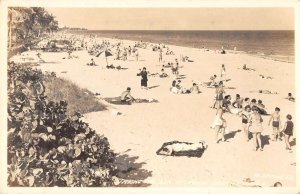 Miami Beach Florida People at Beach Real Photo Vintage Postcard AA18047