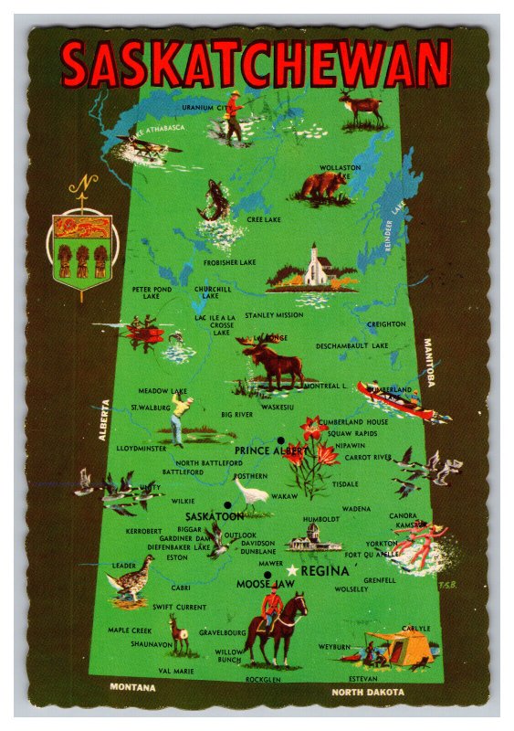 Vintage Postcard Saskatchewan Canada Map Card 
