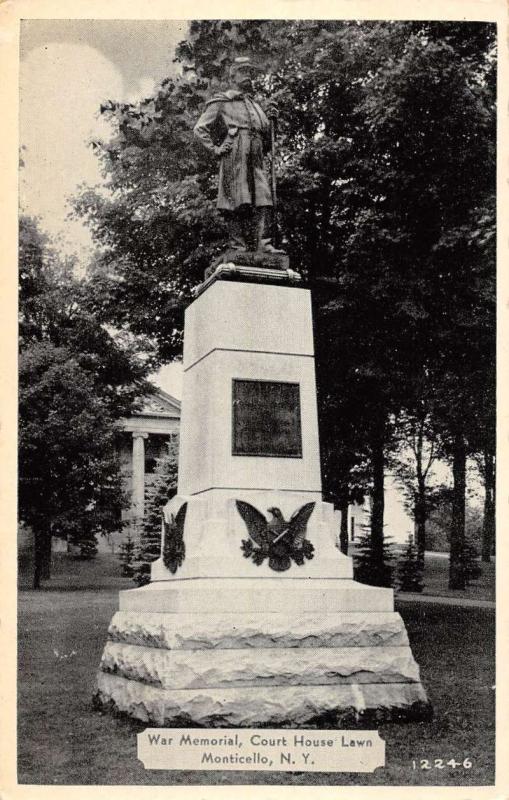 Monticello New York War Memorial Court House Lawn Antique Postcard K96954
