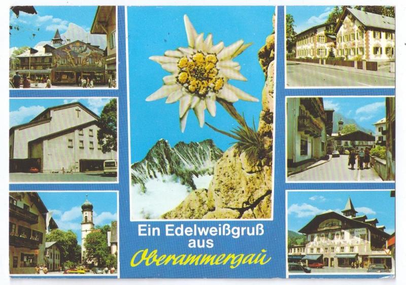 Greetings from Oberammergau Germany 1980 4X6 Chrome Stamps