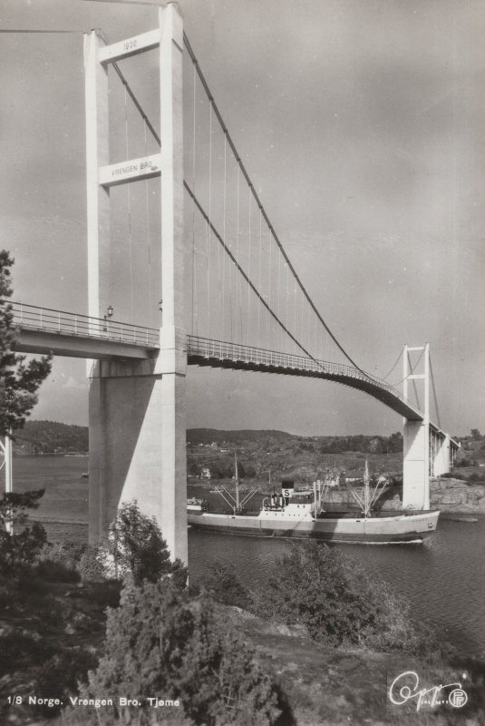 Tjome Boat Under Bridge Norway Real Photo Postcard