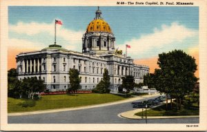 Vtg 1940's State Capitol Building Gold Dome St Paul Minnesota MN Linen Postcard