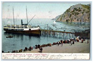 1907 Arrival Steamer Pier RPO Beach Avalon Catalina Island California Postcard