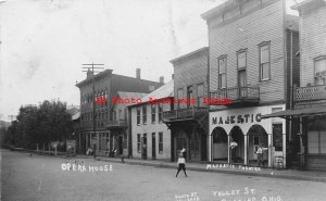 OH, Corning, Ohio, RPPC, Valley Street, Opera House, Majestic Theatre, Trimmed