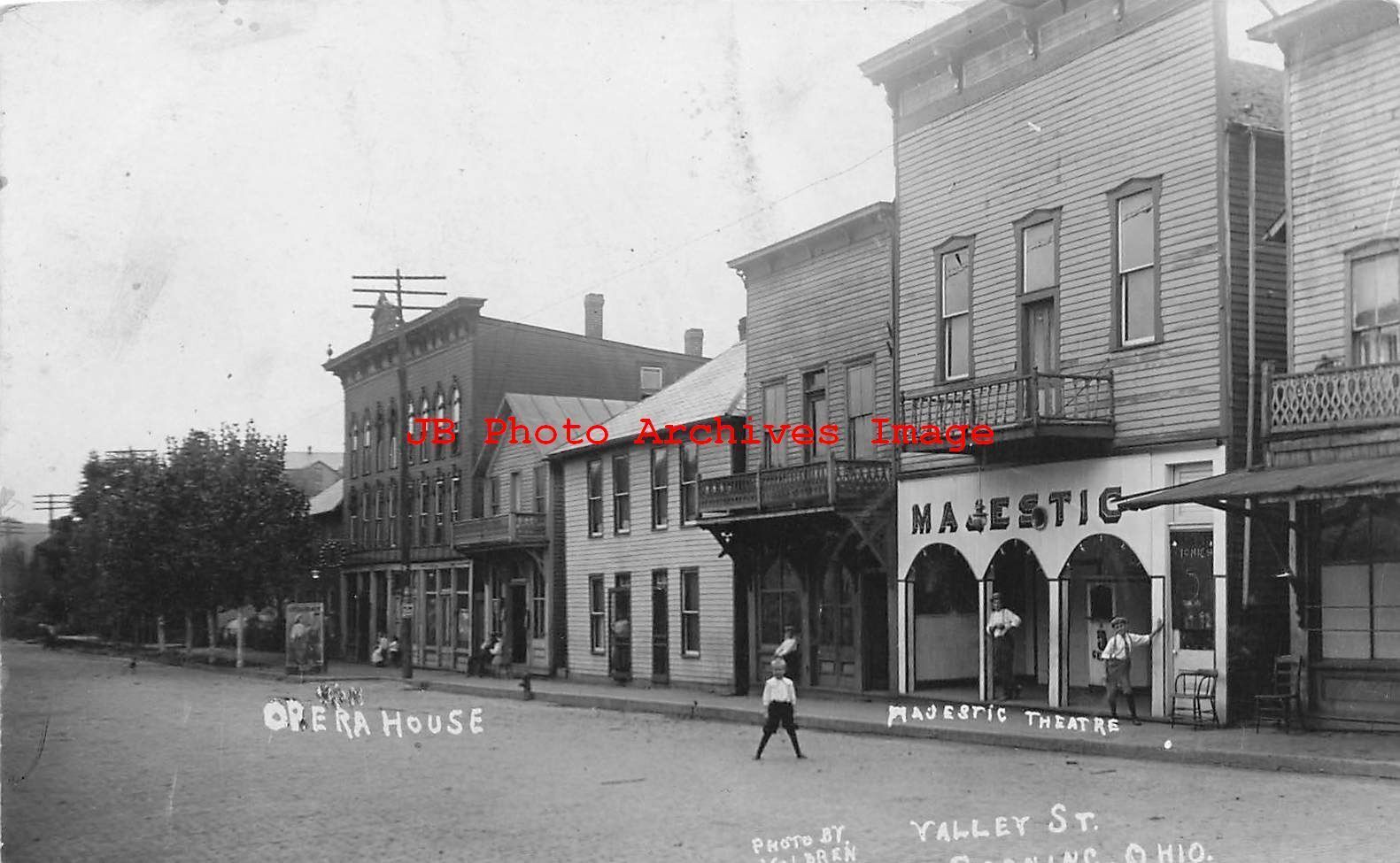 OH, Corning, Ohio, RPPC, Valley Street, Opera House, Majestic Theatre