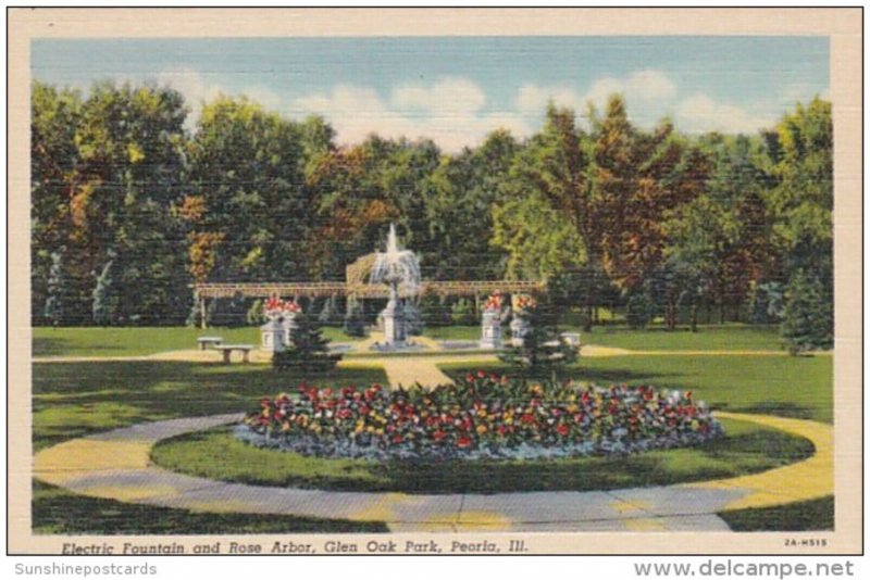 Illinois Peoria Electric Fountain and Rose Arbor Glen Oak Park Curteich