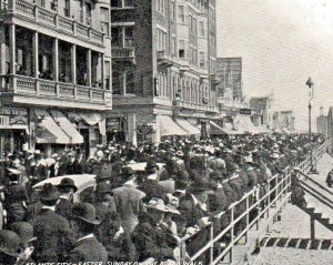 RARE EASTER SUNDAY Crowd on Atlantic City NJ Boardwalk RPPC Postcard c.1900s