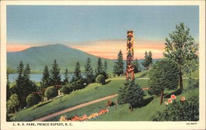 Prince Rupert British Columbia BC CNR Park Totem Pole Linen Vintage Postcard