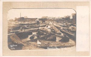 Merrill Wisconsin Log Drive Scene Logging Real Photo Vintage Postcard AA84239