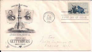 Jefferson Davis & Abraham Lincoln, FDC Gettysburg Centennial Cancel 1963 Stamp