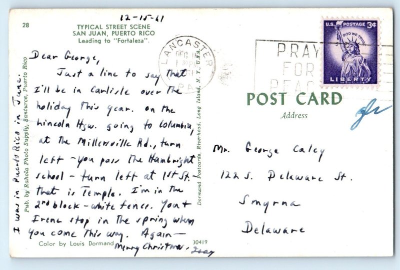 Puerto Rico Postcard Typical Street Scene San Juan 1961 Vintage Posted